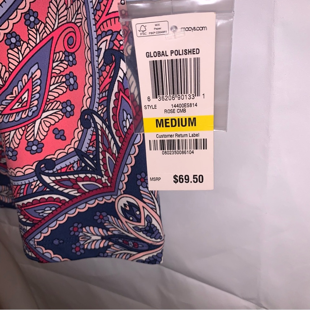 Charter Club Women's Paisley Bohemian Tunic Blouse Multicolor 3/4 Sleeve Medium - Picture 3 of 6